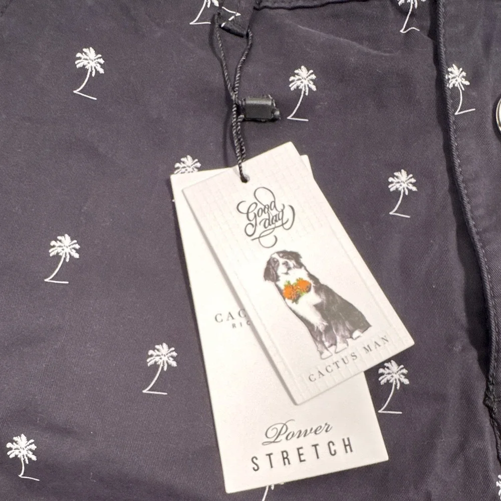 Cactus Man Ricky Singh Navy Palm Tree Print Stretch Chino Shorts Pockets
